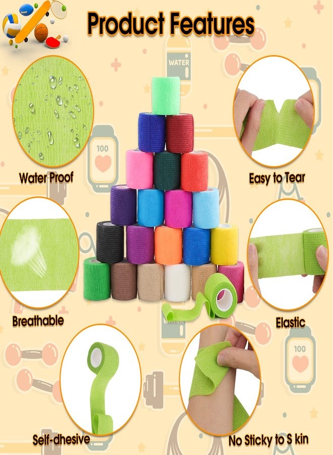 CLRBEATTY 72 Pack Self Adhesive Bandage, Athletic Elastic Cohesive Bandage, Breathable Self Adherent Wrap for Pets, 2 Inch x 5 Yard Stretch Bandage Sports Wrap for Wrist Ankle Swelling Sprains, 24 Colors - Image 4